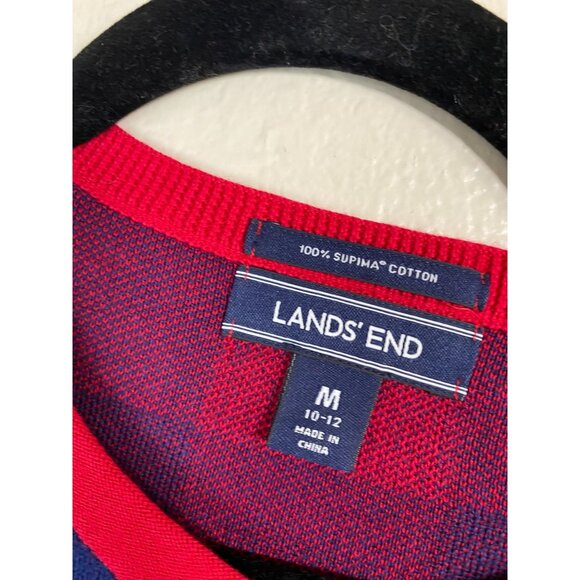 Lands End Supima Cotton Red Blue Buffalo Plaid Button Cardigan Sweater Medium - Picture 12 of 14
